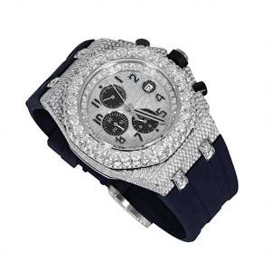 Montre chronographe de luxe en acier inoxydable avec diamants Moissanite VVS et verre saphir, mouvement à quartz, étanchéité 10 bars - Product Image 3