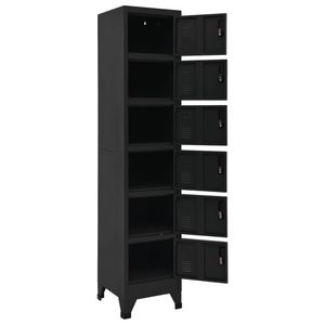 Armoire de rangement haute en acier noir, casiers rectangulaires de couleur noire - Product Image 5