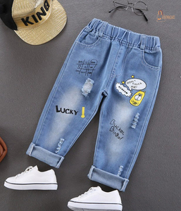 Pantalones Vaqueros de Mezclilla para Niños, Primavera-Otoño, Estilo Desgastado, Color Blanco, Corte Ajustado, 100% Algodón Ecológico - Product Image 1