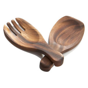 High Quality Handmade Eco-friendly 2-<b>Pc</b> Salad Server <b>Set</b> Natural Wooden Tableware Artistic Kitchen Craft with Metal Material - Product Image 4