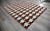 Geometrisches Muster Woll-Teppich mit Niedrigem Flor Rechteckiger Teppich mit Latex-Rückseite Modernes Karo-Design Handwäsche/Chemische Reinigung Wohnzimmer Schlafzimmer