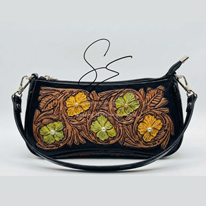Bolso de Hombro de Cuero Hecho a Mano con Grabado Floral, Bolso de Mano con Asa Superior, Bolso de Diseño Occidental para Mujer - Product Image 2