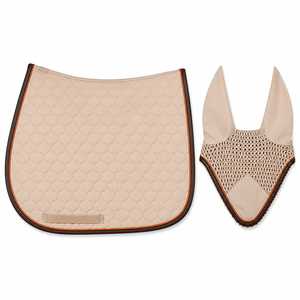 Almohadilla de Silla de Montar Acolchada Beige Personalizada con Estampado Digital, Cubrecuello de Malla Transpirable, Conjunto de Ropa de Equitación Unisex de Poliéster Tejido - Product Image 1