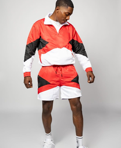 2026 Custom Logo Blank Two-Piece Solid Color Block Waterproof Streetwear Nylon <b>Tracksuit</b> Windbreaker Short Set - Product Image 1