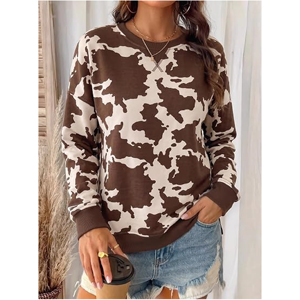 Sudadera de cuello redondo para mujer, OEM personalizado al por mayor, estilo vintage, con estampado de vaca marrón, de ajuste holgado, de forro polar grueso, con diseño abstracto de bovino - Product Image 3
