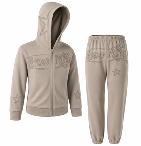 Ensemble de survêtement deux pièces pour femme, 100 % coton, séchage rapide, style streetwear, avec strass, sweat à capuche zippé et pantalon de jogging, personnalisable avec logo, vente en gros - Product Image 3