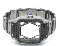 Montre mécanique carrée de luxe en acier inoxydable avec lunette en saphir noir et accents de diamants, design ajouré, unisexe