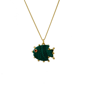 Natural <b>Emerald</b> Fish <b>Pendant</b> Necklace Statement May Birthstone Carved Necklace Gold Plated Handmade Jewelry 562407 - Product Image 2