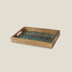 Rectangular Wooden Decorative Tray With <b>Animal</b> Print Design Rustic Style Handle For <b>Table</b> Decor - Product Image 2