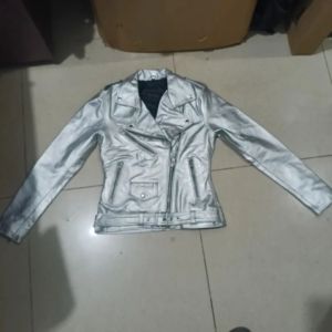 Custom Men's Metallic Silver PU <b>Leather</b> <b>Jacket</b> & Shorts Set – Fashion Streetwear Outfit - Product Image 2
