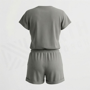 Ensemble 2 pièces pour femmes, t-shirt à manches courtes en tricot uni et short au-dessus du genou, col rond, décontracté, à porter au quotidien, respirant - Product Image 2