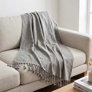 Deep Charcoal Cotton Handloom Throw with Subtle Stripe Texture and Fringe for Sofa Bed Lounge Chair and Contemporary Rustic - Product Image 4