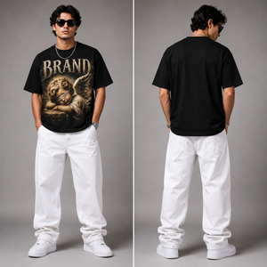 Camiseta Corta Negra Personalizada Glory con Cuello Redondo, Estilo Vintage Moderno, Mangas Cortas, Estampado Gráfico, para Unisex, Cómoda de Usar - Product Image 3