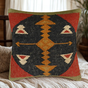 Coussin géométrique en laine et jute tissé à la main, écologique et biologique, garnissage 100% coton, toutes saisons, décoration intérieure et extérieure pour hôtel et maison - Product Image 2