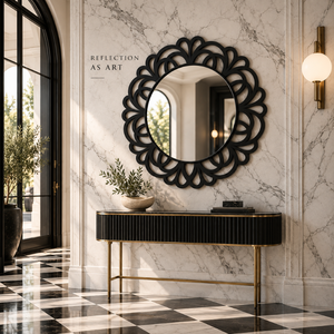 Miroir mural rond noir à motifs floraux, miroir décoratif moderne en métal pour salon, chambre, entrée, décoration de maison de luxe, art mural - Product Image 4