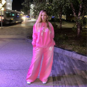 Conjunto de Sudadera con Capucha y Pantalones Deportivos de Algodón Grueso de Invierno, Estilo Vintage, Lavado Ácido, Personalizado, con Bordado Aplicado y Efecto Desgastado - Product Image 2