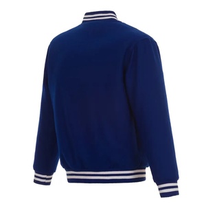 <b>Men's</b> <b>Royal</b> <b>Blue</b> Wool Blend Varsity <b>Jacket</b> Front Logo Regular Fit Turn-down Collar Single Button Preppy Style Autumn Outerwear - Product Image 2