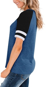 Camiseta de Punto Casual para Mujer, Cuello Redondo, Manga Corta, Holgada, con Bloques de Color, 100% Algodón Transpirable, Primavera-Verano - Product Image 5
