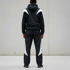 Customized Men's Black White Color Blocking Tracksuit Full Zip Hooded Sporty Regular Fit 2 Piece <b>Set</b> Autumn Wear Quick Dry Poly - Product Image 6