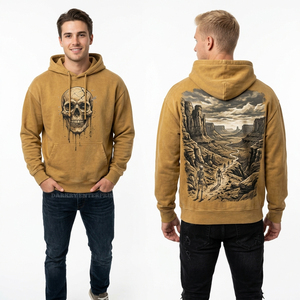 Sudadera con capucha para hombre, color marrón lavado, con estampado gráfico de paisaje de desierto con calaveras derretidas, estilo vintage, extragrande, de forro polar - Product Image 1