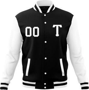 Veste varsity noire pour homme avec manches blanches, lettres T et numéro 00 imprimées sur le devant, style preppy, coupe classique - Product Image 1