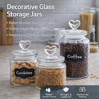 Frasco de Vidrio Grabado Personalizado de 650ml, 950ml, 1350ml con Tapa en Forma de Corazón, Frasco de Vidrio para Alimentos Secos, Suministro de Fábrica OEM