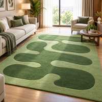 Tapis en laine verte abstrait moderne tufté à la main pour chambre à coucher, salon, hôtel