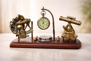 Ensemble d'horloges de bureau nautiques vintage avec sextant et télescope en laiton, instrument décoratif de table maritime, affichage de luxe - Product Image 5