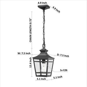 Moderno 14.5 'luce pendente esterna E26 presa trasparente in vetro fattoria lampadario in metallo nero per Patio anteriore Entryway-1 del portico - Product Image 3
