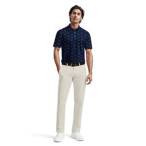 Chemise de golf pour homme en polyester/coton, bleu marine, à manches courtes, imprimée, décontractée, respirante, coupe classique, tricotée, 180g, à motifs - Product Image 5