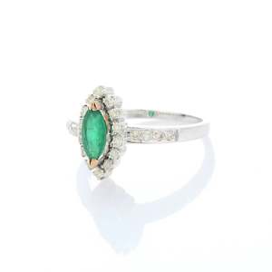 14K White Gold Natural Emerald Statement <b>Ring</b> for Women Resizable Solid Gold - Product Image 5