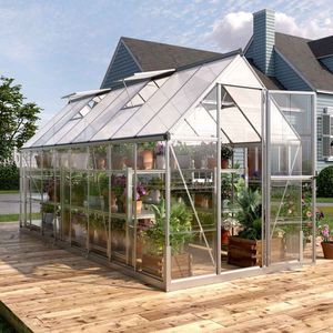 Serre personnalisable 6FT X 16FT avec structure en aluminium, système de gouttières intégré, aérations de toit et panneaux en verre trempé - Product Image 3
