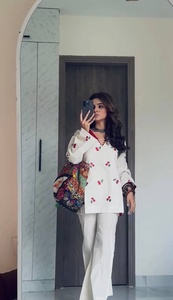 Elegant Embroidered <b>Kurta</b> Set With Red Dupatta <b>Women</b> Traditional Casual Wear India Pakistan Style Loose Fit - Product Image 2