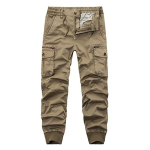 Pantalon cargo noir pour hommes, taille élastique, cordon de serrage, plusieurs poches, style décontracté, pantalon en coton, vêtements d'automne - Product Image 6