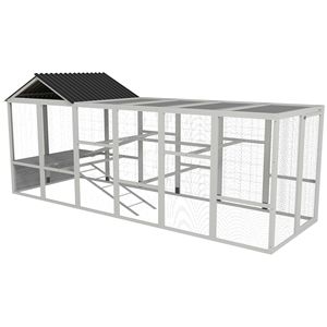 Pollaio in Legno Grigio per 6 Galline 124x122x32 cm con Spazi di Stoccaggio, Posatoi e Accessori Essenziali per la Pollina - Product Image 1
