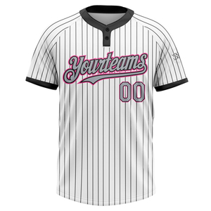 Camiseta de Béisbol y Sóftbol Unisex de Dos Botones, Transpirable, Tallas Grandes, Personalizable, Blanca con Rayas Azul Verdoso y Rosa, Servicios OEM Disponibles - Product Image 2