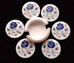 Set of 4pcs Classic <b>Marble</b> <b>Coasters</b> 5mm Eco-Friendly Handmade Round Colorful Home Decor Pads for Cups - Product Image 1