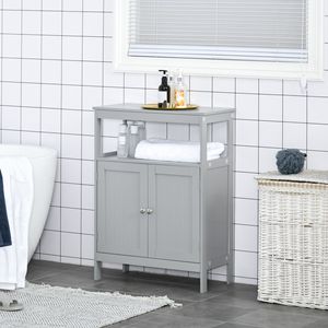 Mobiletto da Bagno Minimalista in Rattan Grigio e Legno, Armadietto Salvaspazio a Doppia Anta, Organizzatore Indipendente per Casa e Ospedale - Product Image 2