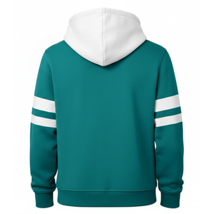 เสื้อมีฮู้ดลายทางสีเขียวนกเป็ดน้ำและสีขาวคอนทราสต์แนวพรีเมี่ยมสำหรับผู้ชาย | เสื้อซ้อมแบบสวมหัว - Product Image 2