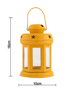 Metal Hanging Lanterns with Set of 2 Yellow Star Cutout Design Glass Panels and Carry Handles Decorative <b>Tealight</b> <b>Candle</b> <b>Holders</b> - Product Image 3