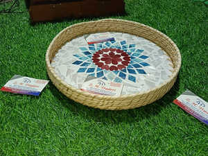 ชุดถาดหวายฝังมุกสุดหรูดีไซน์ทรงกลมงานถักด้วยมือเหมาะสำหรับการตกแต่งภายในสไตล์โบโฮและทันสมัย - Product Image 6