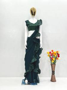 ผ้าซารีสำเร็จรูปผ้าจอร์เจตต์ฟูฟ่องแบบใหม่สำหรับนักออกแบบ - Product Image 4