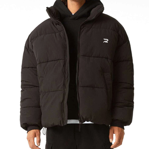 Men's Black Hooded Puffer <b>Jacket</b> Zipper Closure Windproof Casual <b>Winter</b> Coat Polyester Filling Regular Fit - Product Image 1