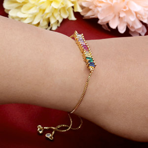 925 Sterling Silver Gold Plated <b>Rainbow</b> CZ Bar <b>Bracelet</b> for Women Adjustable Slider Chain <b>Bracelet</b> Colorful Gemstone Jewelry - Product Image 6