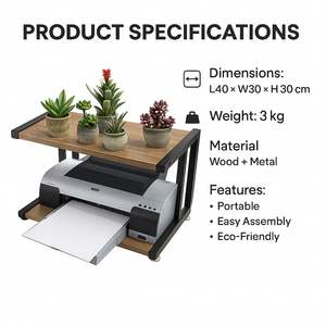 Soporte de Madera para Impresora con Estante de Almacenamiento, Organizador de Escritorio, Mesa Auxiliar para Impresoras, Plantas y Suministros de Oficina - Product Image 4