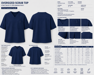 Blouse de travail unisexe coupe ample à manches courtes et col en V profond, bleu marine, uniforme d'hôpital, tissu tissé extensible haute performance - Product Image 3