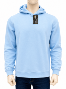 เสื้อฮู้ดสีฟ้าอ่อนสำหรับผู้ชาย ทรงโอเวอร์ไซส์ สีพื้น ผ้าฝ้าย/ใยไผ่บุซับใน เนื้อนุ่ม สวมใส่สบาย เหมาะสำหรับฤดูหนาว - Product Image 1