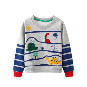 สินค้ามาใหม่ เสื้อสเวตเชิ้ตแขนยาวลายทางสำหรับเด็กผู้ชายและเด็กผู้หญิง ผ้าฝ้าย พิมพ์ลายรถบรรทุกไดโนเสาร์ คอกลม สวมใส่สบายๆ ในฤดูใบไม้ร่วง - Product Image 5