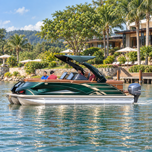 Bateau ponton motorisé de luxe personnalisé en aluminium pour la pêche sportive et les fêtes, exportation à vendre - Product Image 1