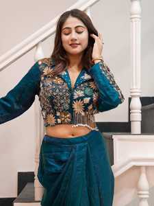 Ensemble de sari en soie le plus vendu avec haut court brodé et jupe longue, tenue traditionnelle indienne pour femme, idéal pour mariage, en promotion - Product Image 5